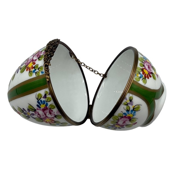 Vintage Limoges France Peint Main Large Easter Egg Flower Trinket Box Ltd Edt - Picture 7 of 10